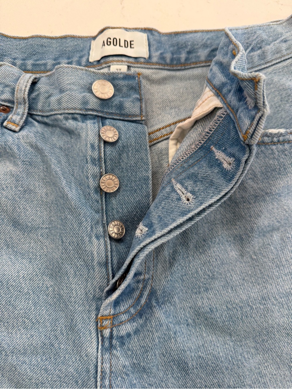 Agolde Dame Short High Rise Baggy mid length Size 27 light  denim - Picture 5 of 7